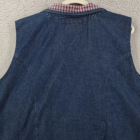 Vintage Riverchase Denim Vest Womens 20 Collared Plaid Collar Heart Zipper - Picture 11 of 11